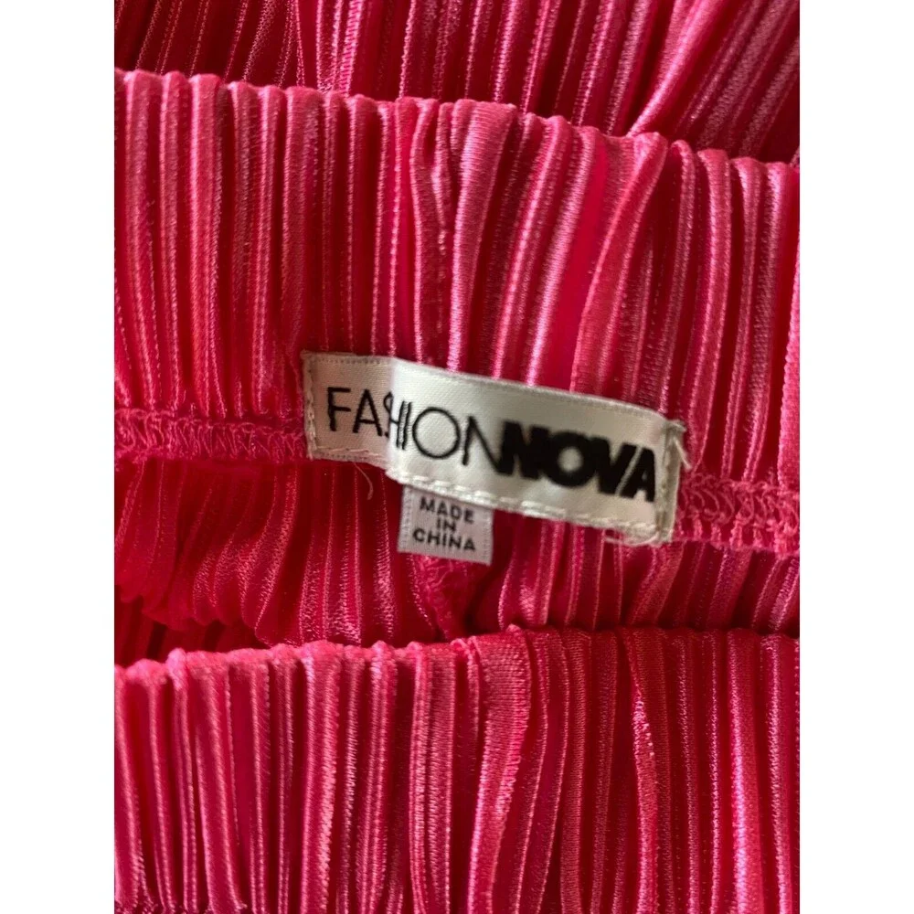 Fashion Nova 2pc Pants Top Sz S Pink Ribbed Long Sleeve Button Down V-Neck Sheer - Picture 15 of 16